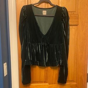 Maeve Deep Green Velvet Blouse